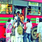 Youths getting on a bus to their destination.